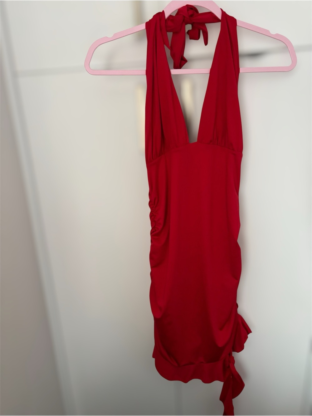 Red Halter V-Neck Women’s Dress